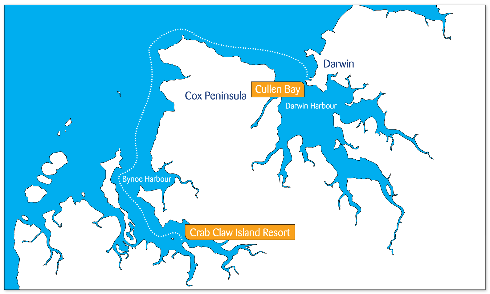 Map of Cullen Bay to Crab Claw Island Resort